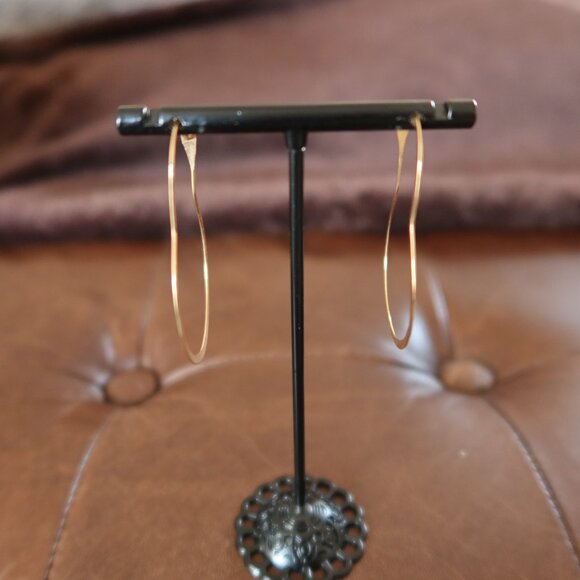 $695 Melissa Joy Manning 14K yellow gold 1 3/4" dangle hoop earrings MJM light! - Picture 9 of 15